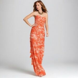 BCBGMaxAzria Erika Elegant Strapless Coral Dress